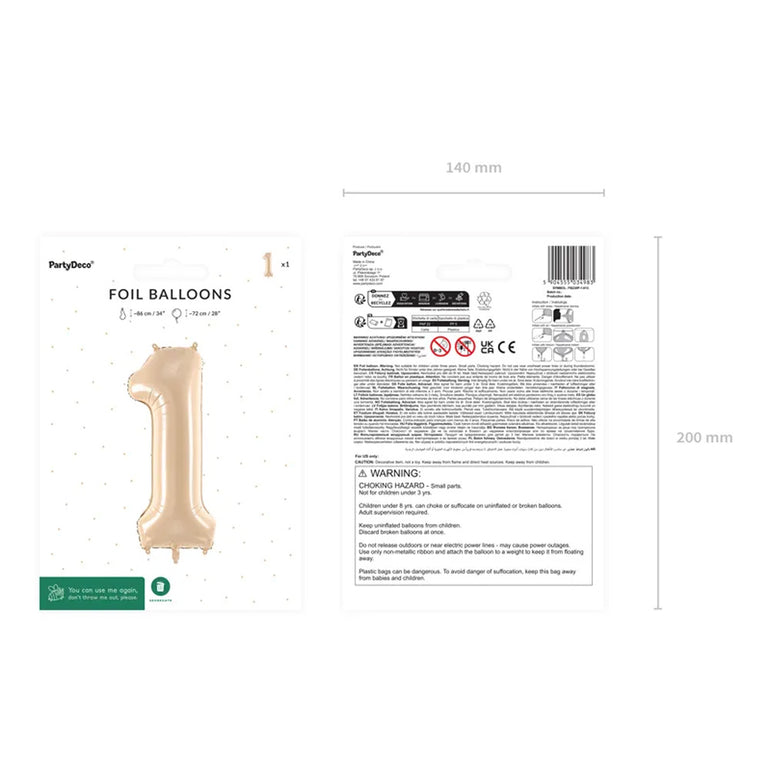 Beige Number 1 Foil Balloon 28x34in