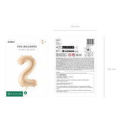Beige Number 2 Foil Balloon 28x34in