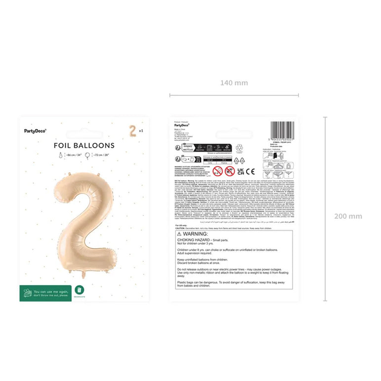 Beige Number 2 Foil Balloon 28x34in