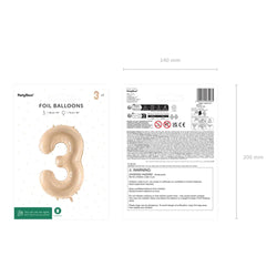 Beige Number 3 Foil Balloon 28x34in