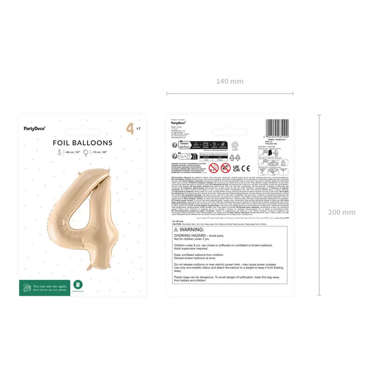 Beige Number 4 Foil Balloon 28x34in