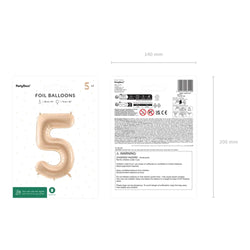 Beige Number 5 Foil Balloon 28x34in