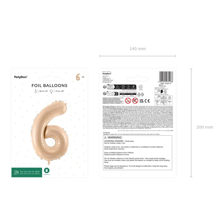 Beige Number 6 Foil Balloon 28x34in