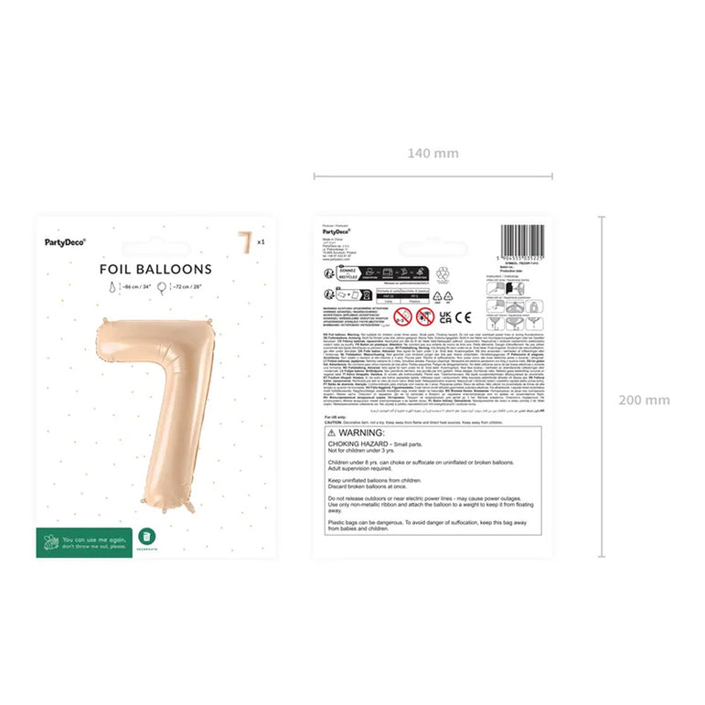 Beige Number 7 Foil Balloon 28x34in