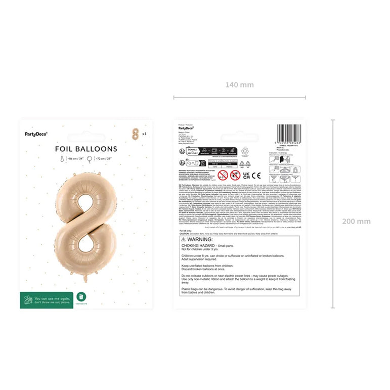Beige Number 8 Foil Balloon 28x34in
