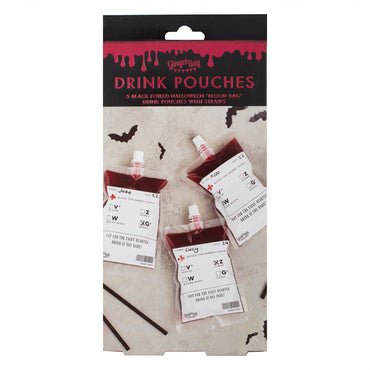 Halloween Blood Bag Drinks Pouches with Straws 5pcs