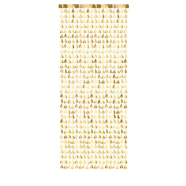 Christmas Trees Gold Party Curtain 100cm x 245cm