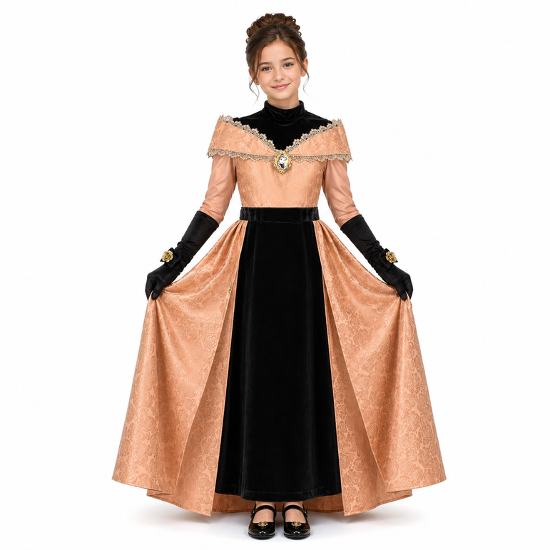 open lace back dress Shop Official Disney Golden Princess Belle Prestige Dress Up Costume