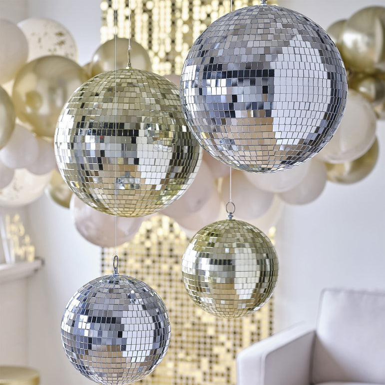 Silver Disco Ball Hanging Decoration 30cm