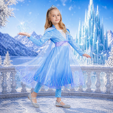 Child Elsa Frozen 2 Deluxe Costume Dress with Cape