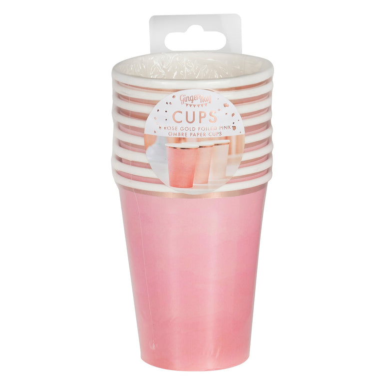 Pink and Rose Gold Ombre Paper Cups 8pcs