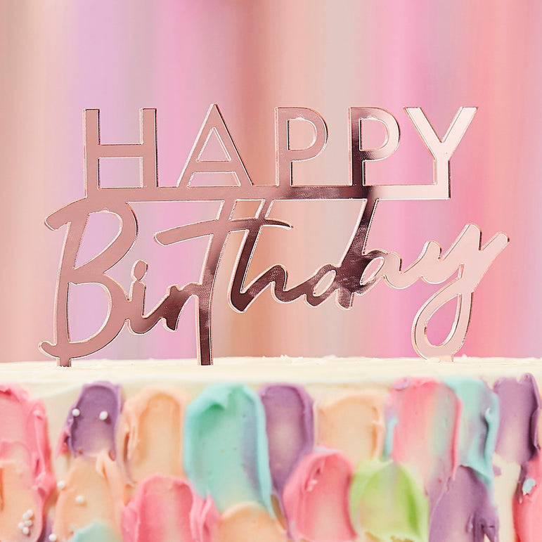 Pink Acrylic Happy Birthday Cake Topper