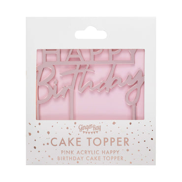 Pink Acrylic Happy Birthday Cake Topper