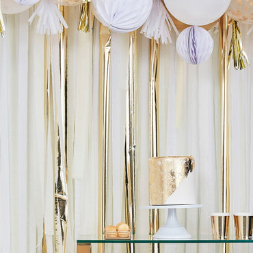 Mix It Up Gold Metallic Party Streamers Backdrop Decoration