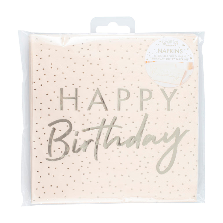 Mix It Up Peach and Gold Happy Birthday Paper Napkins 16pcs