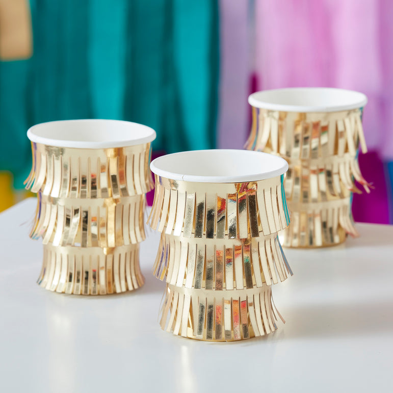 Mix It Up Fringed Gold Paper Party Cups 8pcs
