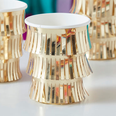 Mix It Up Fringed Gold Paper Party Cups 8pcs