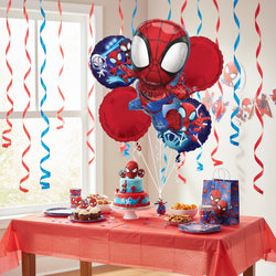 Spider-Man themed balloons on a white background