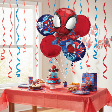 Spider-Man themed balloons on a white background