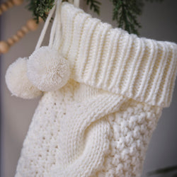 Cream Knitted Christmas Stocking