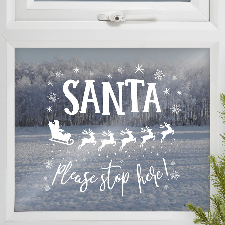 Novelty Christmas Santa Stop Here Window Sticker 1pc