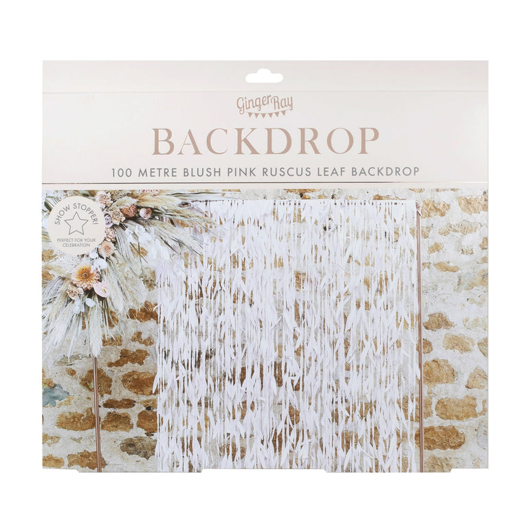 A Touch of Pampas Leaf Ribbon Backdrop Blush Pink