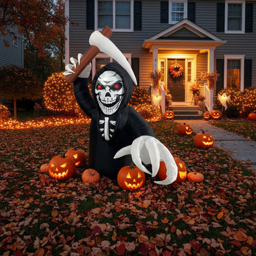 Halloween Inflatable Skeleton with Scythe and Light Decoration 213 cm