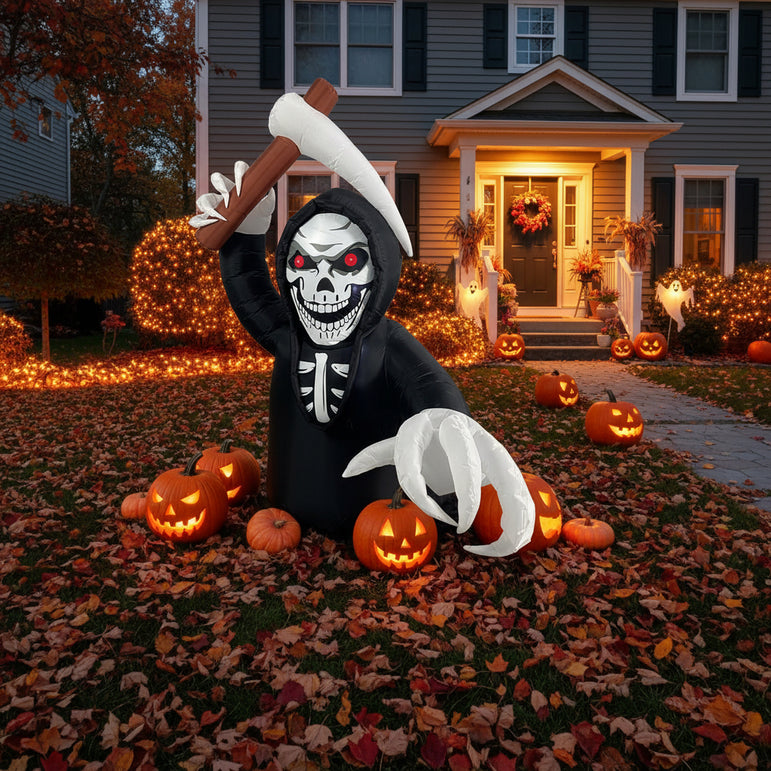 Halloween Inflatable Skeleton with Scythe and Light Decoration 213 cm