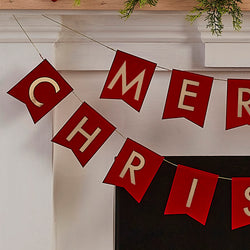Gold Foiled Red Velvet Merry Christmas Bunting