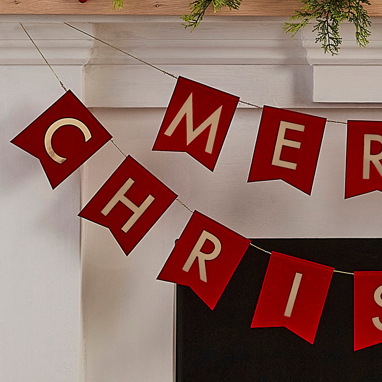 Gold Foiled Red Velvet Merry Christmas Bunting