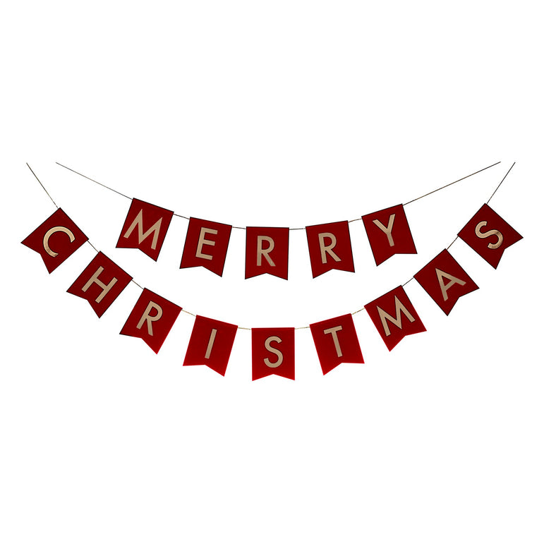 Gold Foiled Red Velvet Merry Christmas Bunting