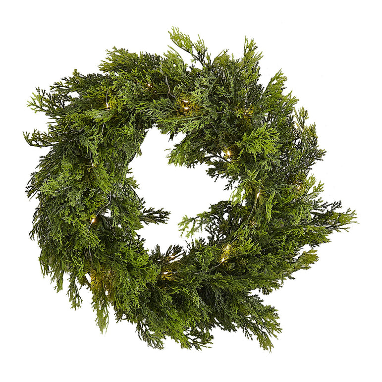 Cedar Pine Foliage Christmas Wreath with Lights