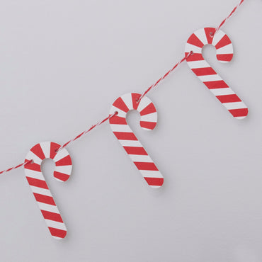 Christmas Candy Cane Shape Wooden Bunting  Decorations 1.5m