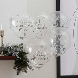 Silver Merry Christmas Confetti Balloons 12in 5pcs
