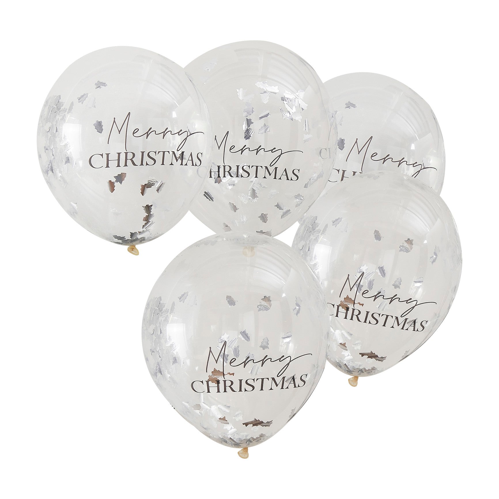 Silver Merry Christmas Confetti Balloons 12in 5pcs