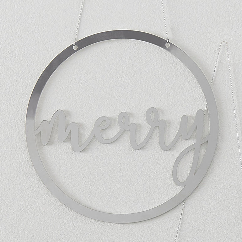 Silver Merry & Bright Acrylic Hanging Christmas Decorations
