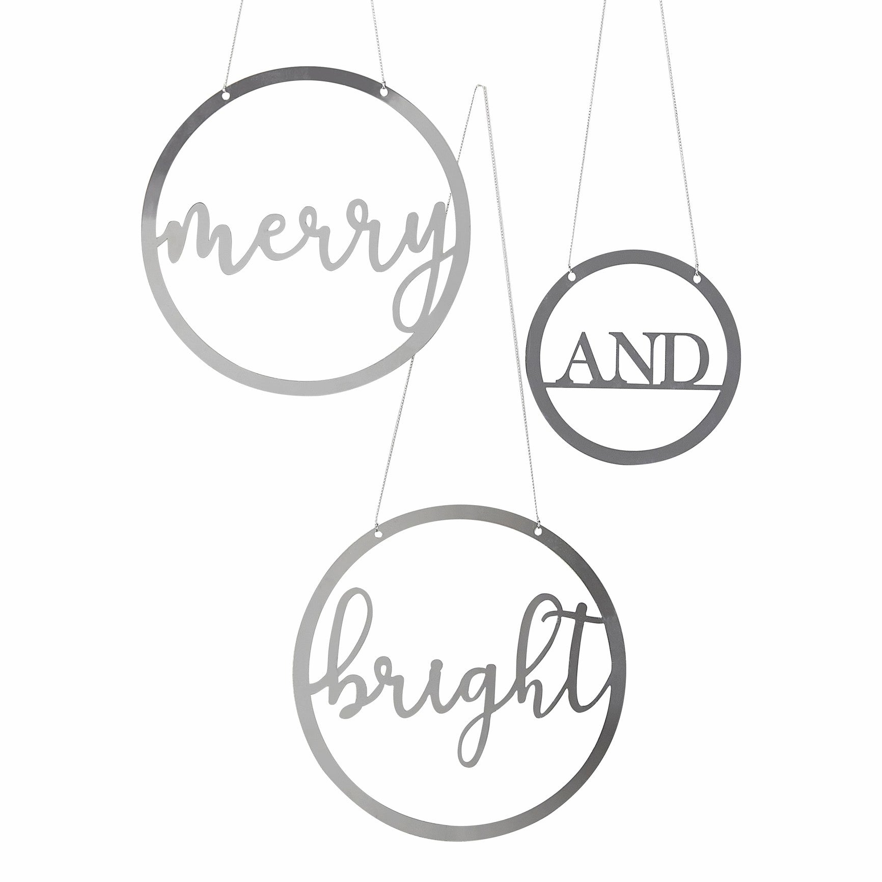 Silver Merry & Bright Acrylic Hanging Christmas Decorations