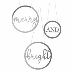 Silver Merry & Bright Acrylic Hanging Christmas Decorations
