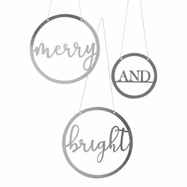 Silver Merry & Bright Acrylic Hanging Christmas Decorations