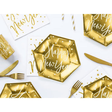 Happy New Year Gold Paper Plates 6pcs