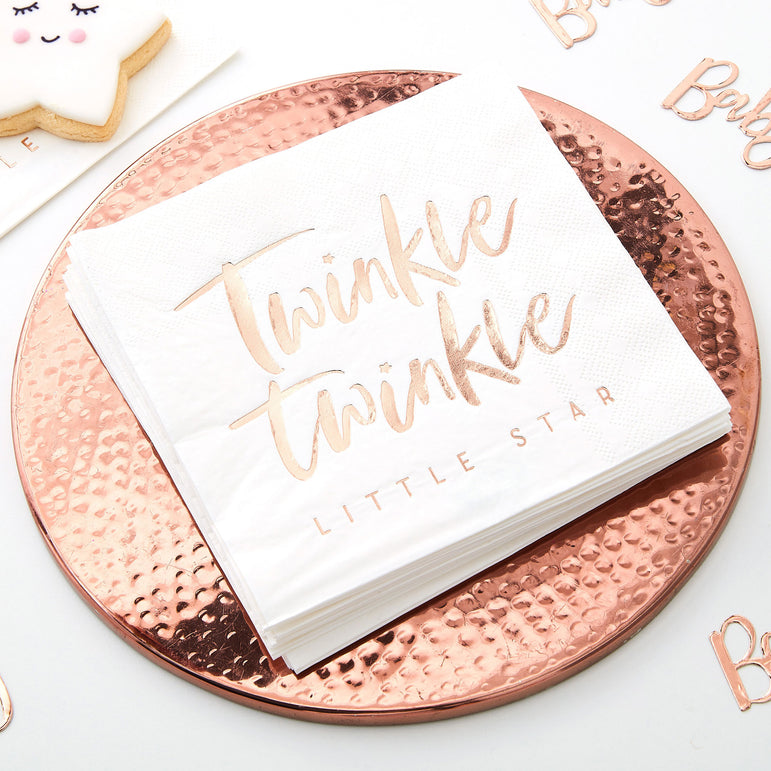 Twinkle Twinkle Rose Gold Baby Shower Napkins 16pcs