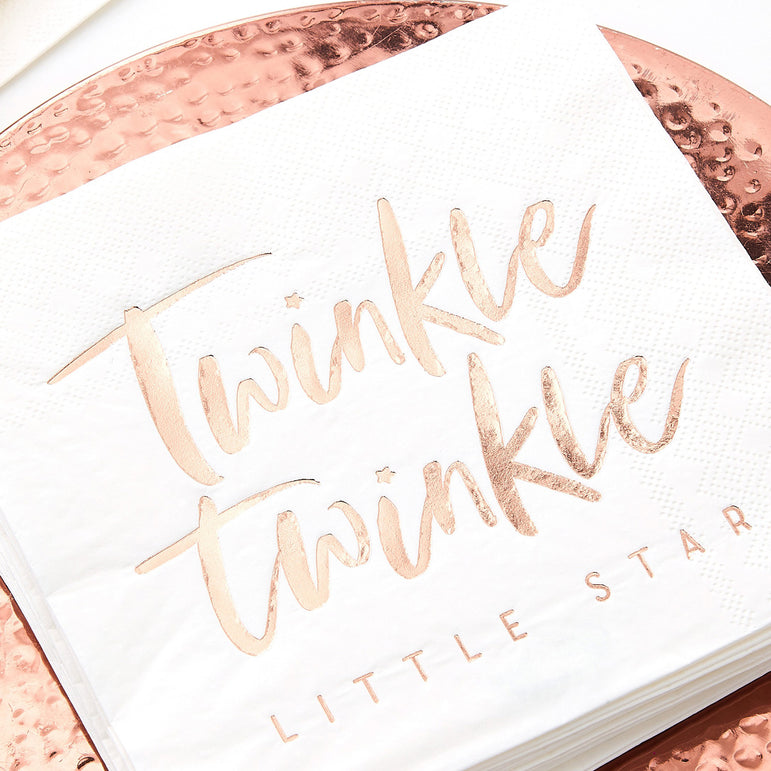 Twinkle Twinkle Rose Gold Baby Shower Napkins 16pcs