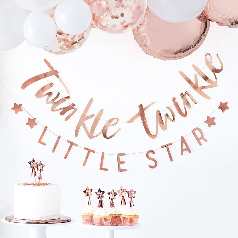 Twinkle Twinkle Little Star Rose Gold Baby Shower Bunting Decoration