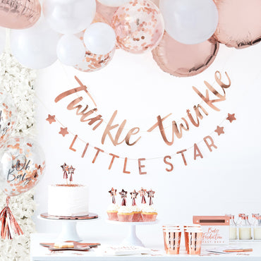 Twinkle Twinkle Little Star Rose Gold Baby Shower Bunting Decoration