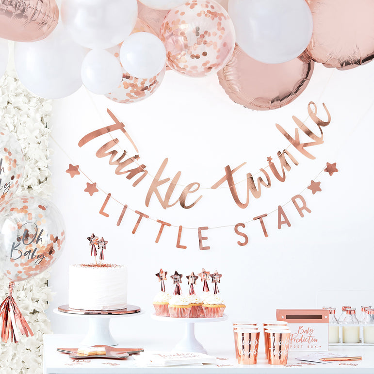 Twinkle Twinkle Little Star Rose Gold Baby Shower Bunting Decoration