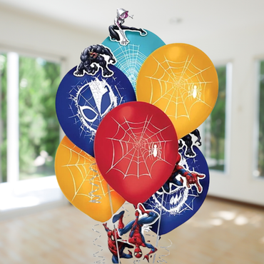 Spider-Man Printed Latex Balloons 12in With Paper Add-Ons