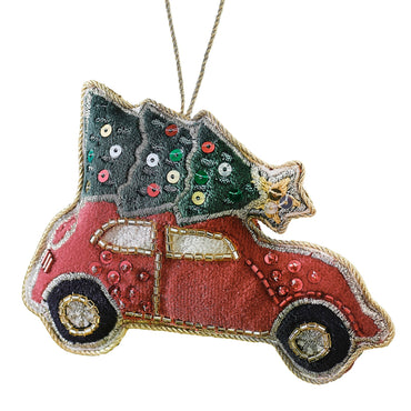 Red Velvet Car Hanging Christmas Tree Decoration