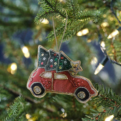 Red Velvet Car Hanging Christmas Tree Decoration