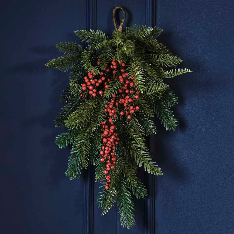 Foliage Christmas Door Swag with Berries