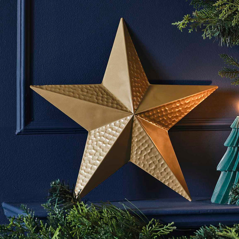 Hammered Metal Star Gold Christmas Decoration